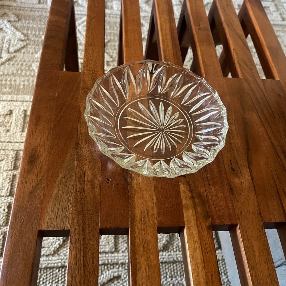 Vintage mcm mid century modern clear 6" beveled glass bowl shallow candy dish
